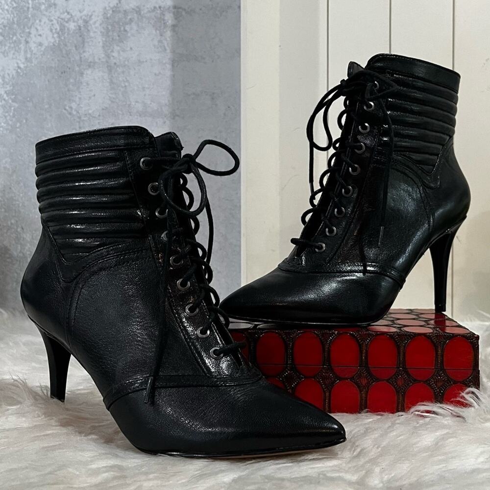 Nine West Leather Lace-up Retro Granny Moto Ankle Stiletto Heeled Boots 5.5 NWOT - Picture 13 of 13